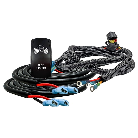 OZ-USA 10ft Plug-and-Play Split-Wire Power Distribution Block Wiring Harness with Laser-Etched SIDE LIGHTS On/Off Rocker Switch Compatible with Can-Am Maverick X3 MAX Defender Commander Sport