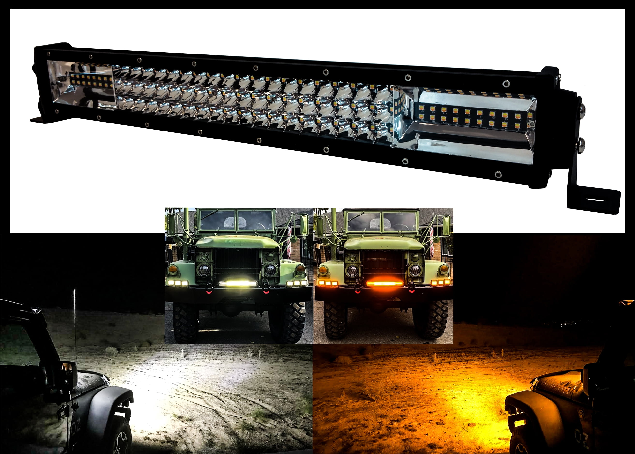 OZ-USA 22" Amber White Dual Color Flash Strobe LED Light Bar Driving Fog Lights for Truck Tractor UTV RV Off-road