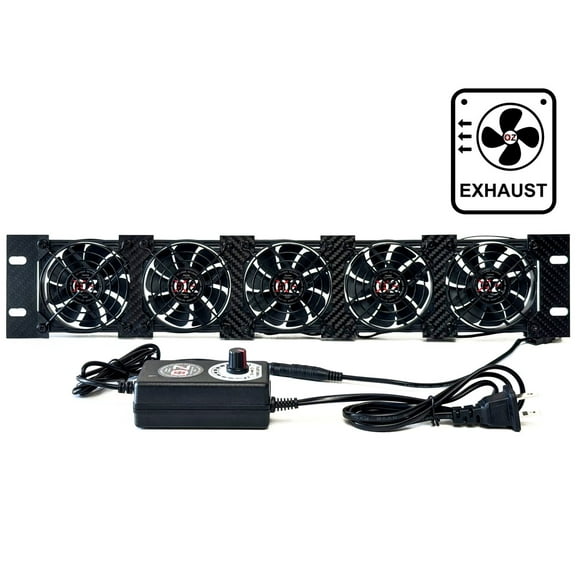 OZ-USA® 2U Rack Mount Cooling Exhaust Fan Panel – Quiet High-Airflow Carbon Fiber 5-Fan System for 19” Server Racks, Network Cabinets, AV Equipment – Adjustable Speed, Slim & Lightweight Design