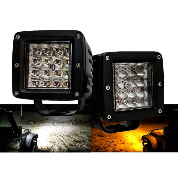 OZ-USA 3" White Amber LED Pod lights Dual Color Steady Flash Strobe Driving Fog Spot Emergency Light for Off-road Truck SUV ATV Motorcycle Boat Marine Heavy Equipment Vehicle. (1 Pair)