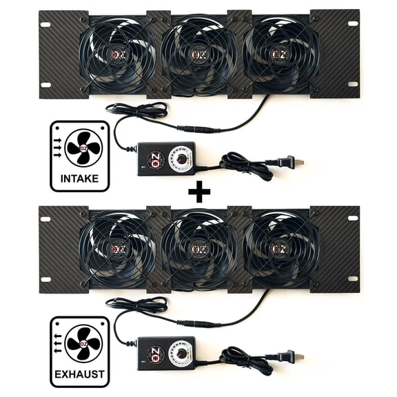 OZ-USA 3U Rackmount Cooling Intake + Exhaust Fan Panel Carbon Fiber, Quiet High-Airflow 19" Server/AV Cabinet Cooler (2 Pack)