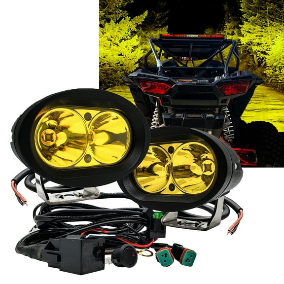 OZ-USA 4" High Output Fluorescent Neon Yellow Amber LED Fog Lights Wire Harness Kit for Off-road Truck RV UTV Golf Cart