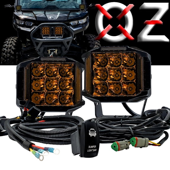OZ-USA 5" Side Emitting Amber LED Bumper Lights DRL 180 Beam Pattern with Power Busbar Distribution Block Wire Harness Kit Compatible with 2018-2024 Can-Am Maverick X3 Defender