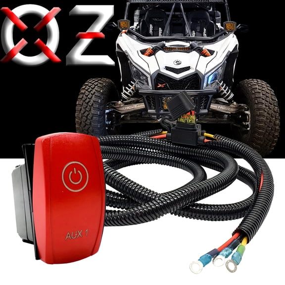 OZ-USA AUX1 On/Off Red Rocker Switch with Power Busbar Distribution Block Wire Harness Compatible with 2018-2025 Can-Am Maverick X3 Max RS Turbo RR Sport Trail Defender