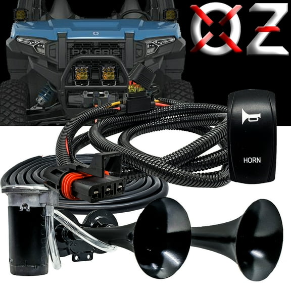 OZ-USA Air Horn Dual Trumpet with Power Bus Bar Plug Black Rocker Switch Wire Harness Kit Compatible with Polaris Pulse Power Bus Bar RZR Turbo R Pro Ranger Crew XPEDITION XP ADV 2018-2025
