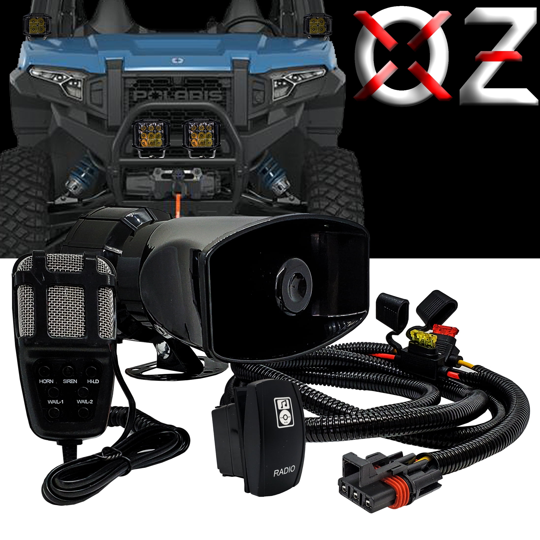 OZ-USA Alarm Horn Siren PA Speaker Mic System with Pulse Power Busbar ...