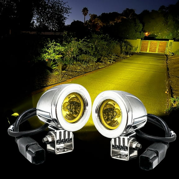 OZ-USA Amber LED Fog Lights Chrome Mini Trail Lights 20W Spot Beam for Motorcycle Off-Road Truck ATV UTV RV 12V