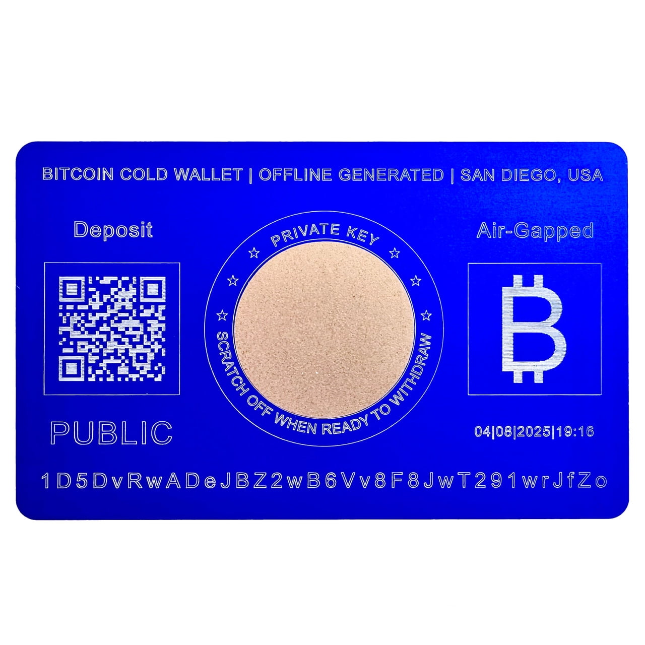 OZ-USA Bitcoin Cold Wallet Card, Gift Card Air Gapped Offline Crypto Metal Storage USA Blue