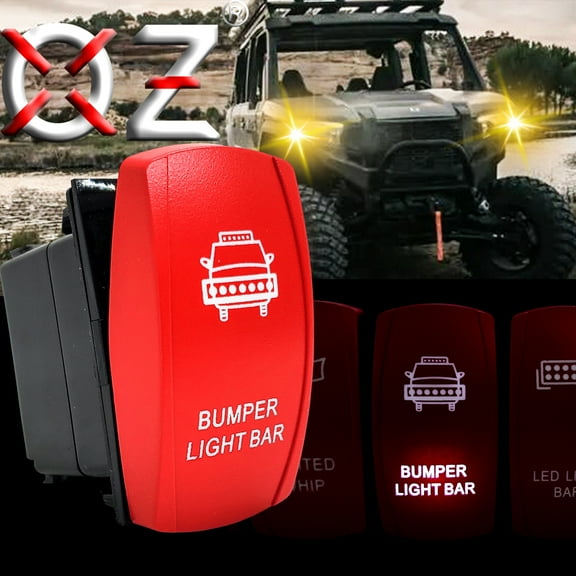 OZ-USA Bumper Light Bar Laser-Etched On/Off Red Rocker Switch 4-Pin for Trucks UTV Golf Carts RV Boats Compatible with Polaris RZR Can-Am YXZ Pioneer Dash Panels