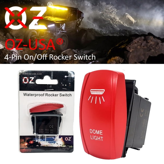 OZ-USA Dome Light On/Off Red Rocker Switch 4-Pin for UTV Trucks Golf Carts Boats Compatible with Polaris RZR Can-Am Yamaha YXZ Honda Pioneer Dash Panels