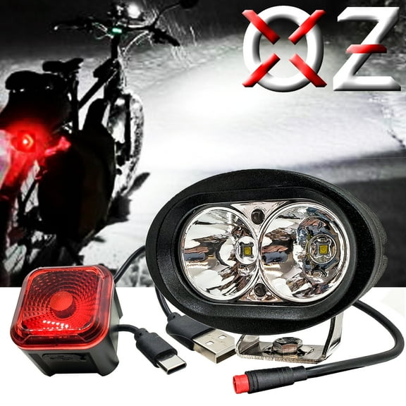 OZ-USA E-Bike High-Output White LED Headlight & USB Rechargeable 4-Mode Smart Sensor Brake Light 12V - 60V Compatible with Vamoose Mammoth Rad Power Bikes RadMini RadRover RadExpand RadRunner