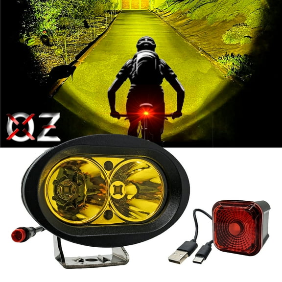 OZ-USA E-Bikes Neon Yellow High-Output 2-Pin LED Headlight & USB Rechargeable 4-Mode Smart Sensor Brake Light Compatible with Vamoose Mammoth Rad Power Bikes RadMini RadRover RadExpand RadRunner