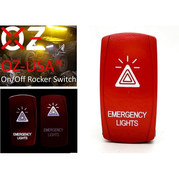 OZ-USA Emergency Light On/Off Red Rocker Switch 4-Pin Laser Etch for UTV Trucks RV Golf Carts Boats Compatible with Polaris RZR XP Can-Am X3 YXZ Dash Panel