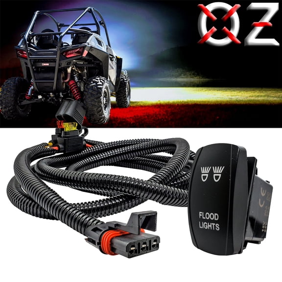 OZ-USA Flood Light On/Off Rocker Switch Pulse Power Bus Bar Plug Wire Harness Compatible with Polaris RZR Trail S 900/1000 Pro Ranger Crew XP 2018-2025