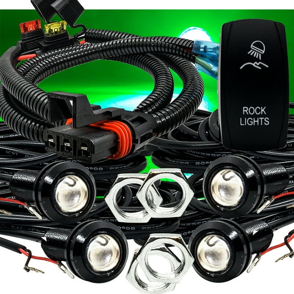 OZ-USA Green LED Rock Light Kit 5/8 Inch Bolt Beam with Plug & Play Power Bus Bar Wire Harness Compatible with Polaris Pulse Busbar RZR Pro Ranger Crew XP 2018-2023