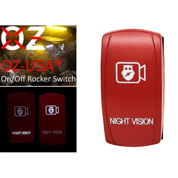 OZ-USA Night Vision Camera On/Off Rocker Switch 4-Pin Laser Etch Red Plate for UTV Truck RV Boats Golf Carts Compatible with Polaris RZR XP Can-Am X3 YXZ Dash Panel