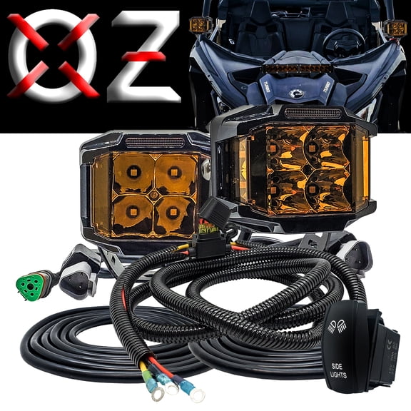 OZ-USA OZ-USA 4" Amber LED Ditch Lights 180 Beam DRL with Power Distribution Block Busbar Wire Harness Roll Cage Pillar Mount Adjustable Brackets Compatible with 2018-2024 Can-Am Maverick X3 Defender