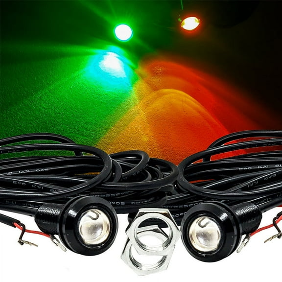 OZ-USA Red & Green LED Navigational Marine Bow Lights 5/8" Round 22mm Bolt Beam with 20 ft. AWG #26 Wire Cable for Boats Pontoon Houseboats Fishing Vessels