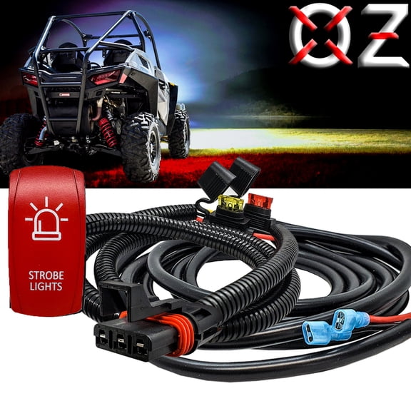 OZ-USA STROBE LIGHTS Laser-etched On/Off Red Rocker Switch Pulse Power Busbar Plug Wire Harness Kit Compatible with Polaris Pulse Power Busbar RZR Trail S Pro Ranger Crew XP 2018-2024