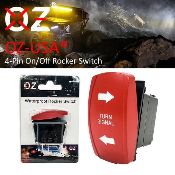 OZ-USA Turn Signal Light On/Off/On Red Rocker Switch 4-Pin for UTV Trucks Golf Carts Boats Compatible with Polaris RZR Can-Am Yamaha YXZ Honda Pioneer Dash Panels