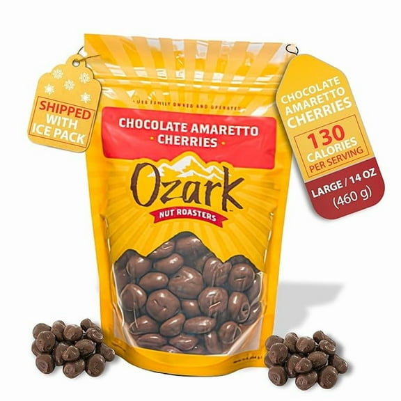 OZARK NUT ROASTERS, Chocolate Amaretto Cherries, Chocolate-Flavored Cherry Snacks, World-Class Gourmet Candied Nuts, Resealable Pack, (16.0 oz)