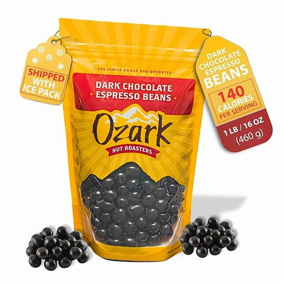 OZARK NUT ROASTERS, Dark Chocolate Espresso Beans, Coffee-Flavored Snacks, World-Class Gourmet Candied Nuts, Resealable Pack (16.0 oz)