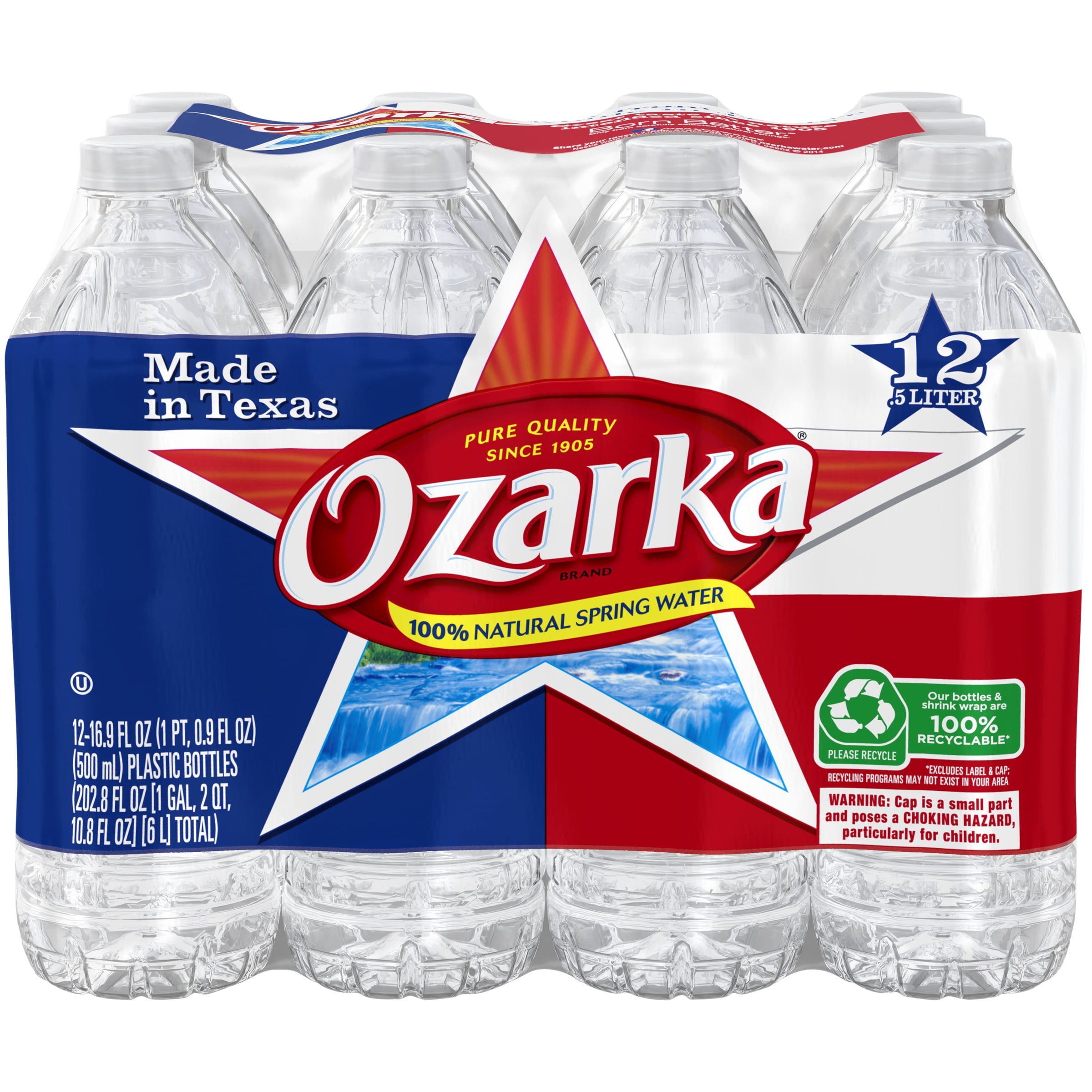 Ozarka Texas Spring Water, 16.9 fl oz, 12 Pack Plastic Bottles