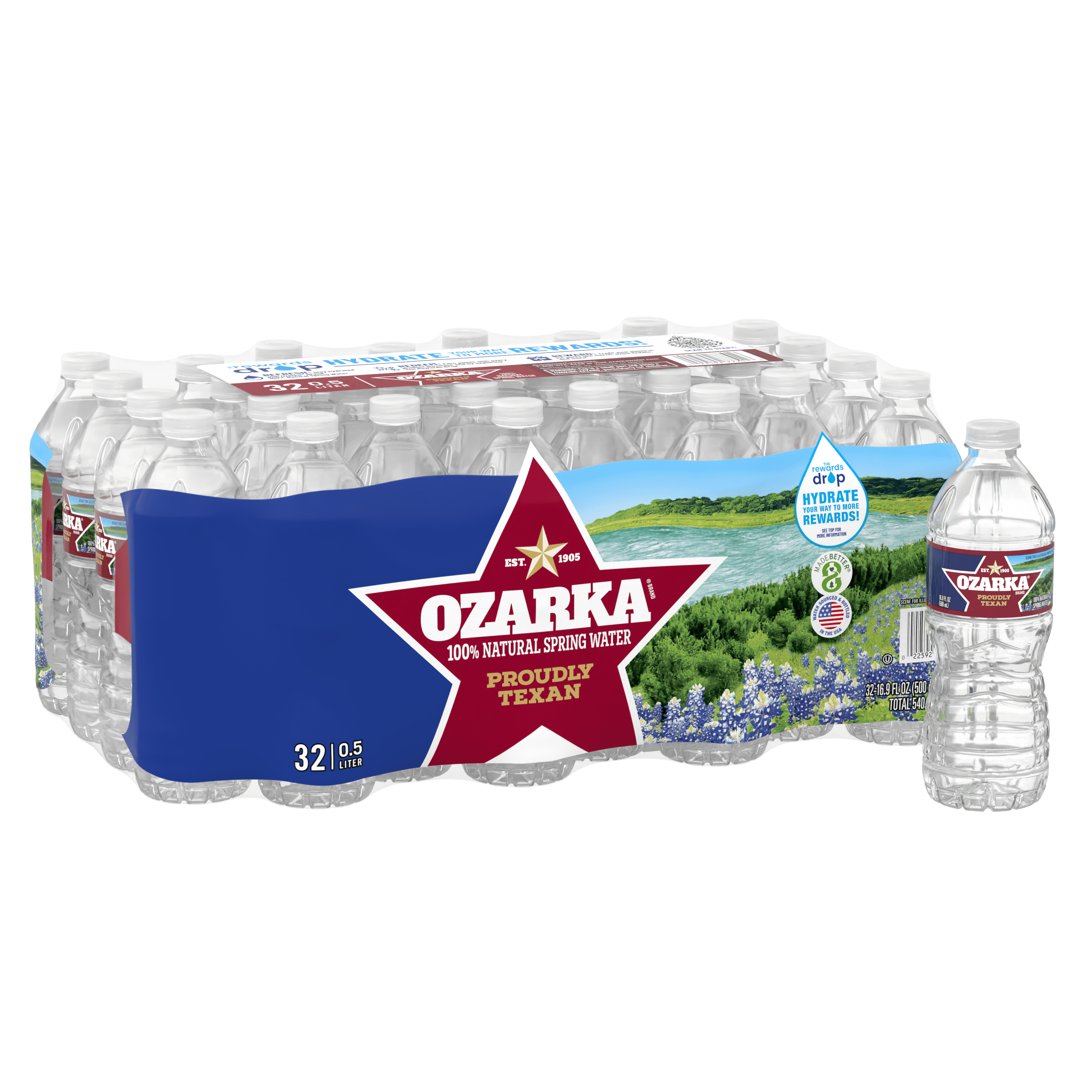 Ozarka Texas Spring Water, 16.9 fl oz, 32-Pack Plastic Bottles