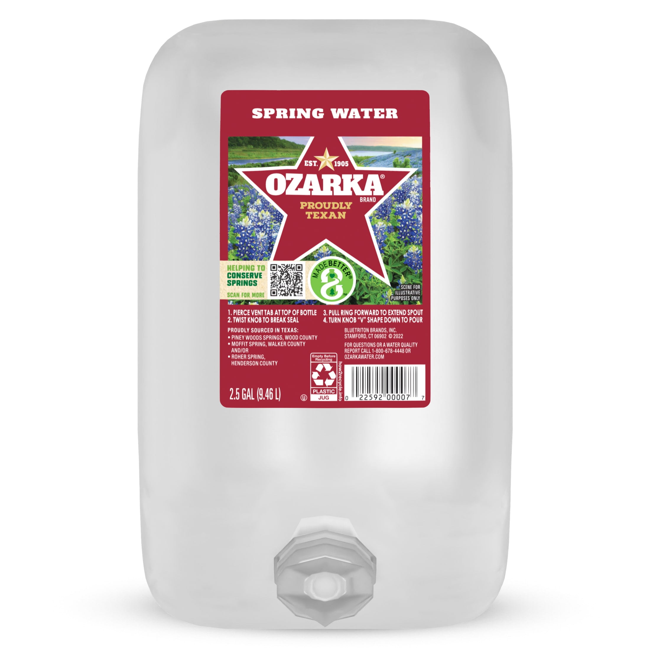 Ozarka Texas Spring Water, 2.5 Gal, Single Plastic Jug