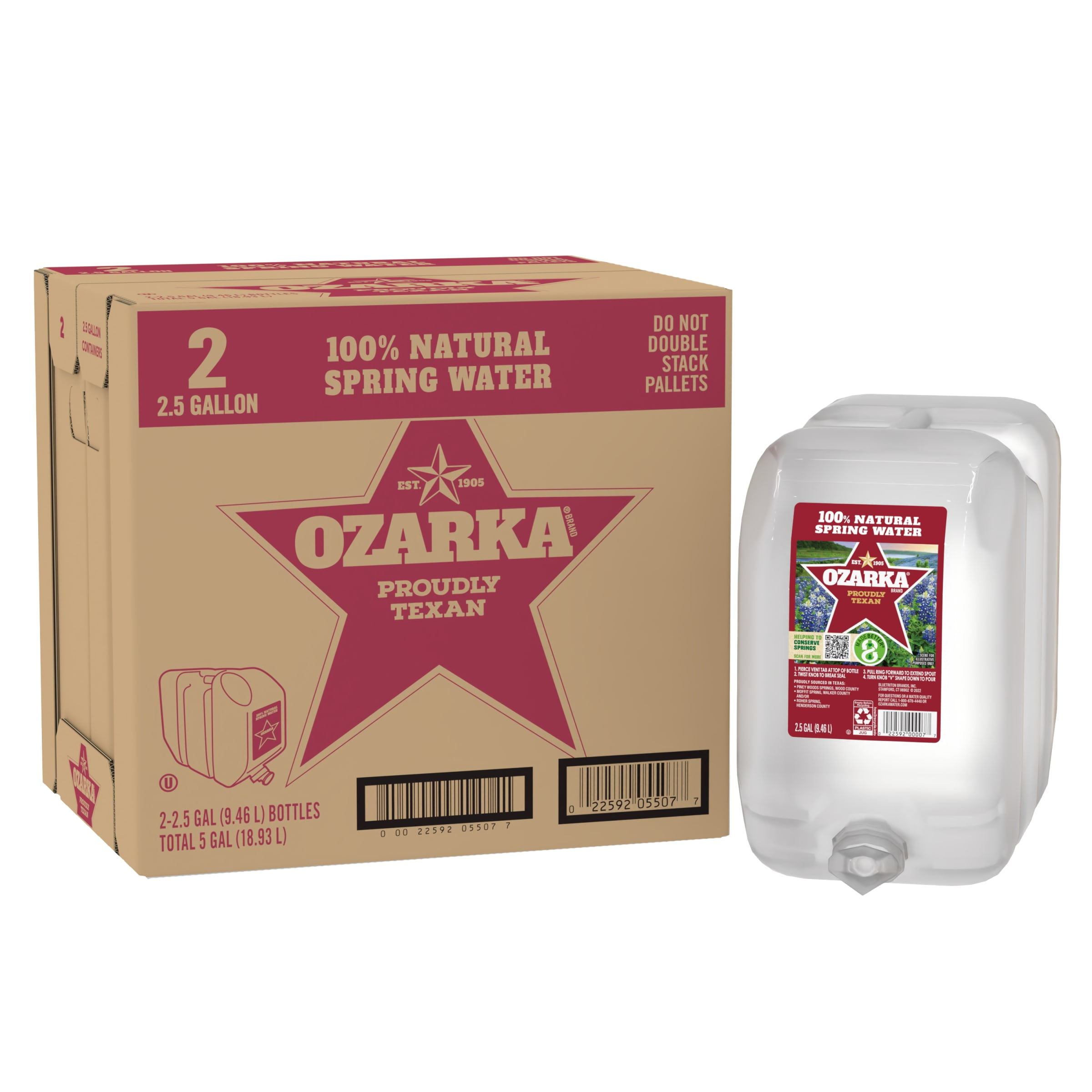 OZARKA Brand 100% Natural Spring Water, 2.5-gallon plastic jugs (Pack of 2)