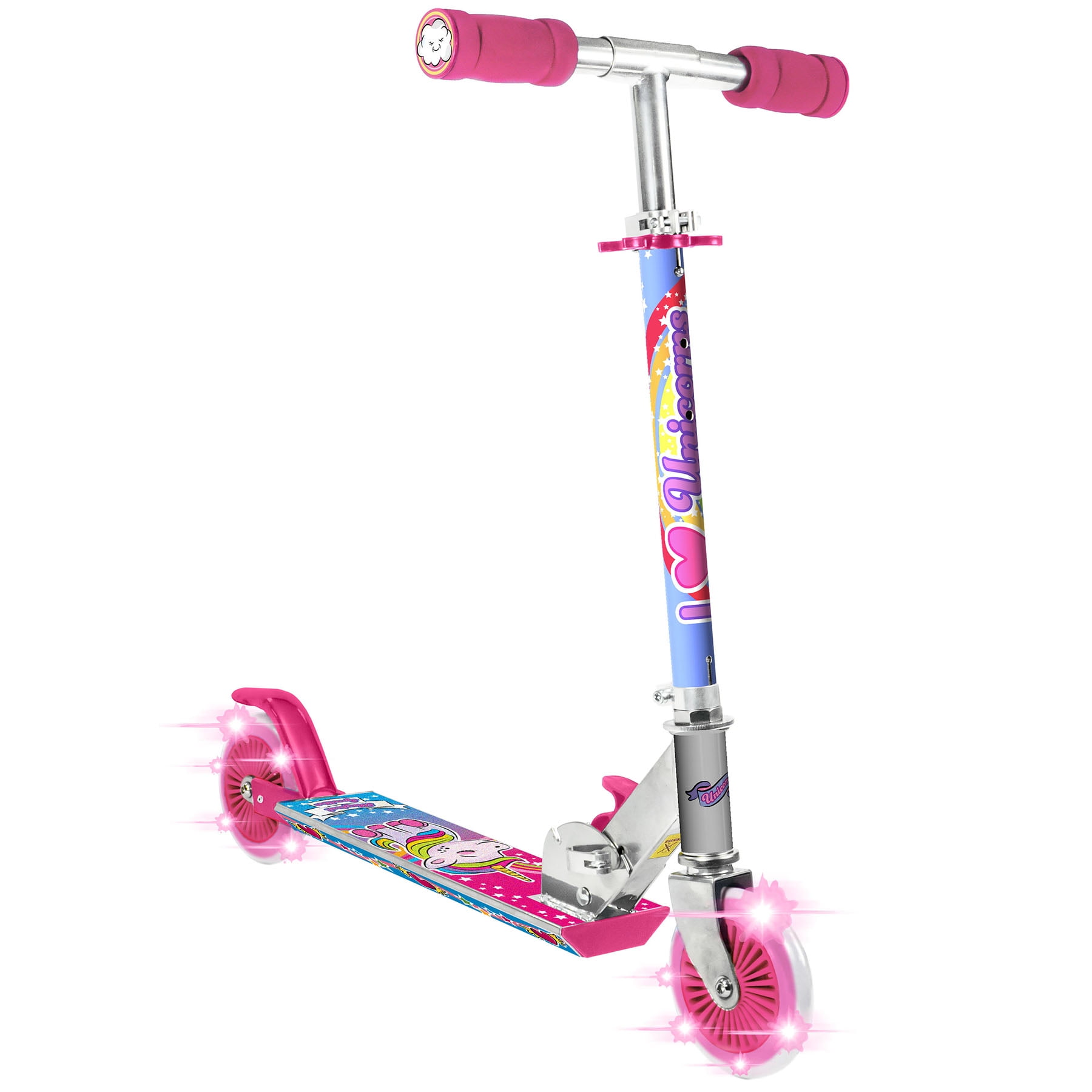 OZBOZZ Unicorn Magical Sparkles Foldable Kick Scooter with Light