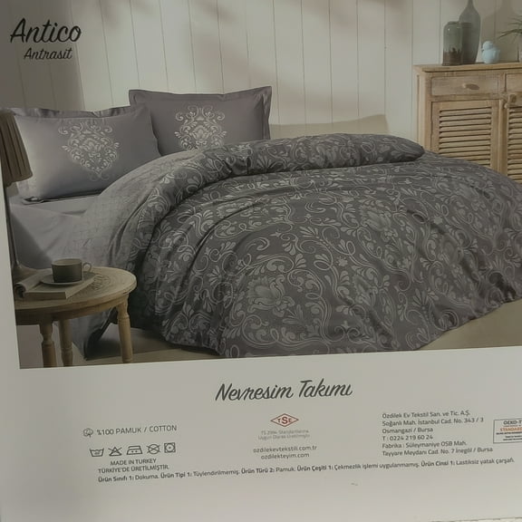 OZDILEK Nevresim Takimi - Linen Set Ranforce Cift Kisilik - Queen Antrasit Antico