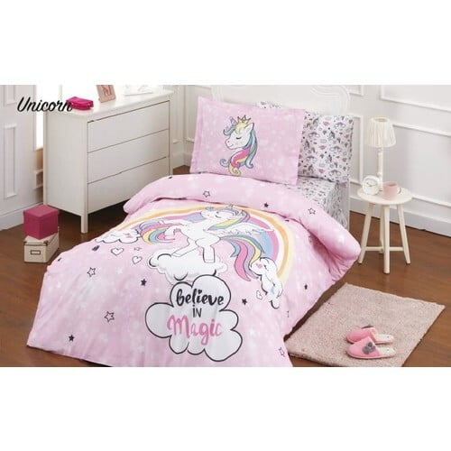OZDILEK Nevresim Takimi - Linen Set Ranforce Tek Kisilik - Twin Pembe Unicorn