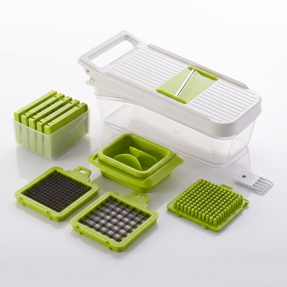 OZEP 17-in1 Multifunction Vegetable Chopper with Container | Interchangeable Stainless Steel Blades| Potato, Onion, Carrot, Cucumber & Fruit CutterMain chopper body with 1×Cleaning Comb/Brush