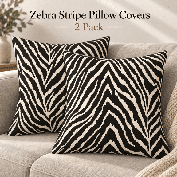 OZERA Set of 2 Zebra Throw Pillow Covers 18x18 Inch, Black and White Seamless Zebra Skin Pattern Square Cushion Cases for Couch, Bed and Sofa