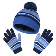 OZERO 2Pcs Kids Winter Knit Hat Gloves Set for 4-10 Year Boys and Girls