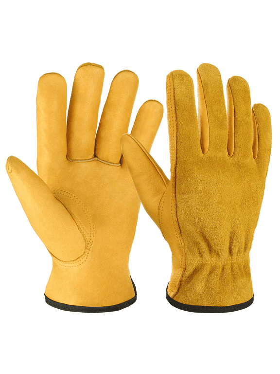 Garden Gloves Flex Grip Tough Cowhide Leather Work Gloves for Men and Women