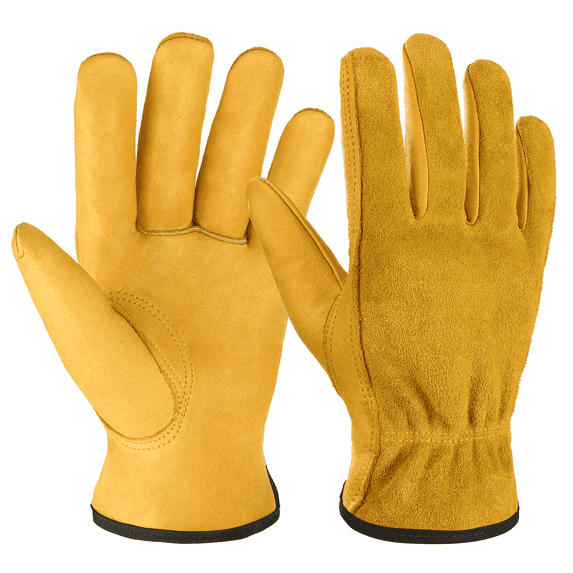 OZERO Garden Gloves Flex Grip Tough Cowhide Leather Work Gloves for Men and Women