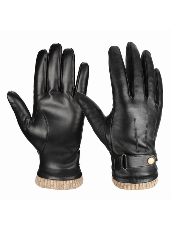 Mens Winter Gloves Nappa Leather Warm Wool Touchscreen Dress Glove - Thermal Gifts for Dad or Husband