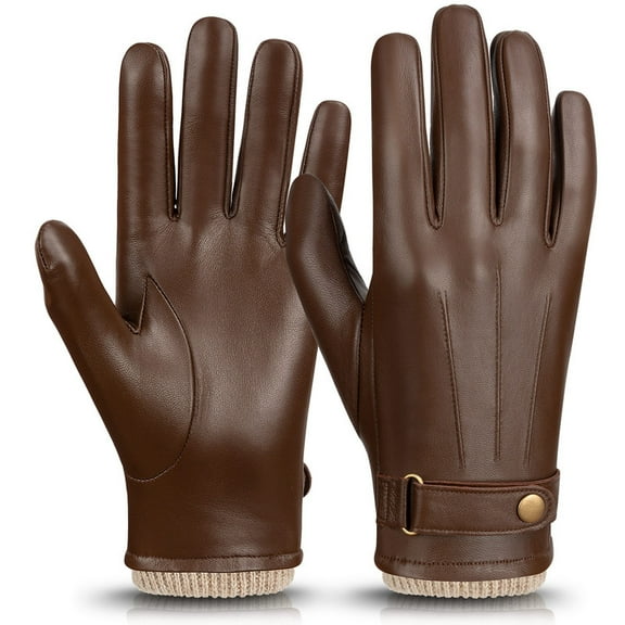 OZERO Mens Winter Gloves Nappa Leather Warm Wool Touchscreen Dress Glove - Thermal Gifts for Dad or Husband
