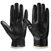 OZERO Mens Winter Gloves PU Leather Thermal Warm Snow Touchscreen Glove Black