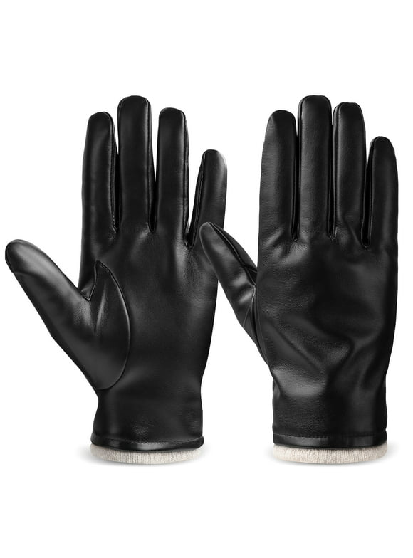 OZERO Mens Winter Gloves PU Leather Thermal Warm Snow Touchscreen Glove Black