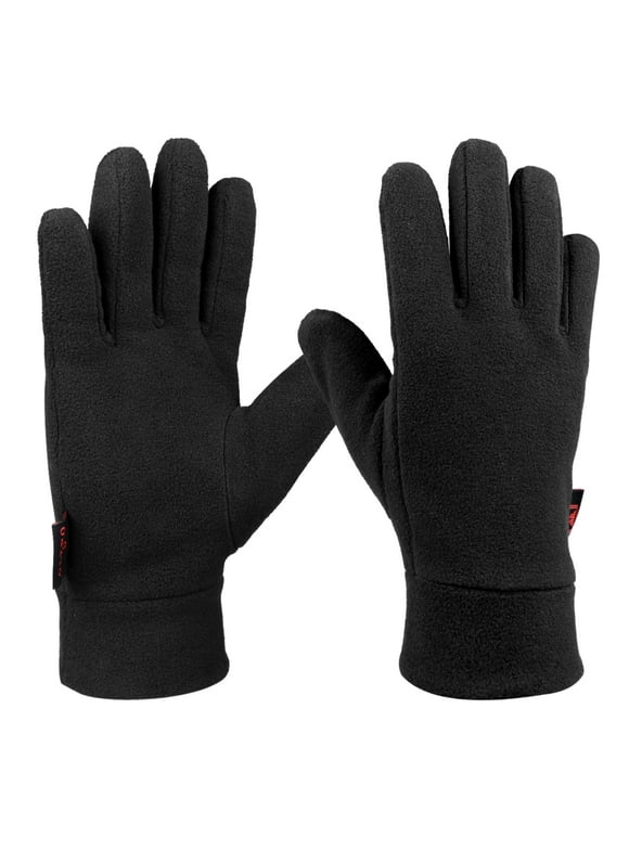 Mens & Womens Winter Gloves Polar Fleece Snow Gloves with Elastic Cuff Black