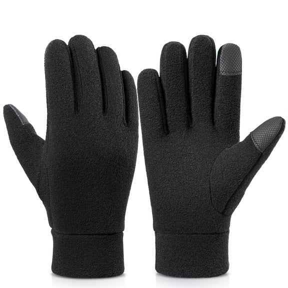 OZERO Mens & Womens Winter Gloves Polar Fleece Snow Gloves with Elastic Cuff Black