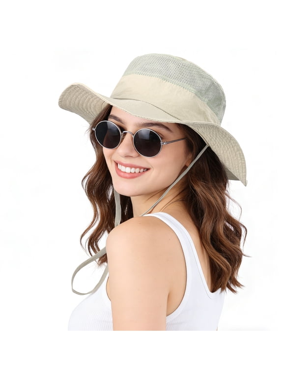 UPF 50+ Sun Hats for Women Men - Wide Brim Summer Mesh Hat UV Protection Packable Boonie Bucket Fishing Camping Safari Beach Hats for Ladies Hiking