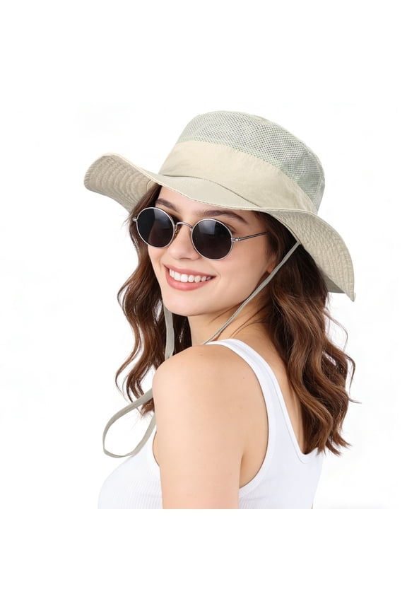 UPF 50+ Sun Hats for Women Men - Wide Brim Summer Mesh Hat UV Protection Packable Boonie Bucket Fishing Camping Safari Beach Hats for Ladies Hiking