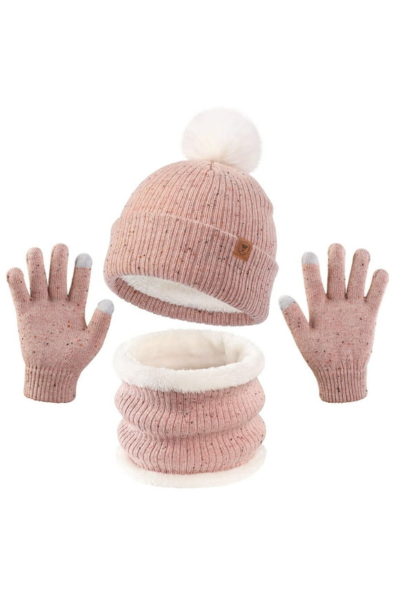 Warm Winter Hat and Gloves Scarf Set, Beanie Hat Winter Gloves Fleece Lining Boys / Girls