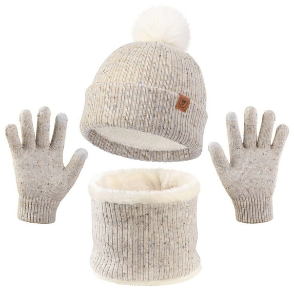 OZERO Warm Winter Hat and Gloves Scarf Set, Beanie Hat Winter Gloves Fleece Lining Boys / Girls