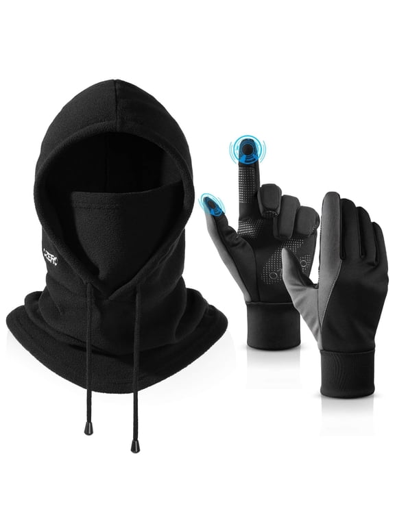 Winter Balaclava Gloves Set: Windproof Ski Mask Balaclava for Men - Thermal Touchscreen Gloves for Cold Weather