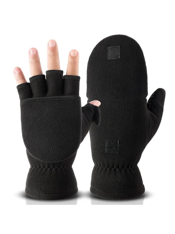 Winter Convertible Gloves Flip Top Mittens with Thermal Warm Polar Fleece for Men Women